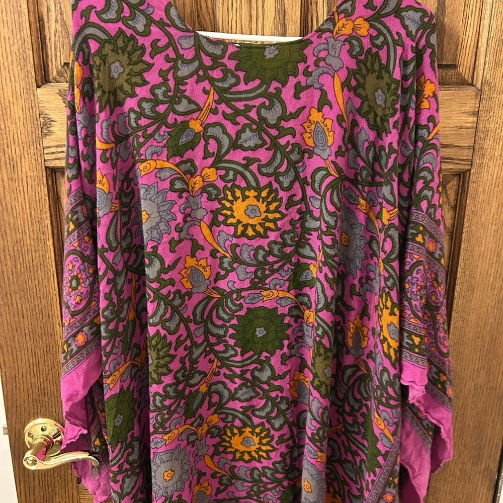 Free People Magic Dance Duster Kimono Vibrant Pink Magenta Patterned One Size - Picture 9 of 9